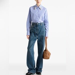 📌 NWT Prada Embroidered Stripe Poplin Shirt